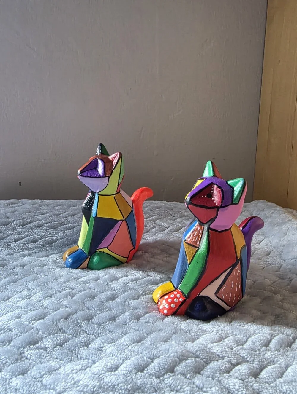 Colorful Geometric Ceramic Cat Figurine - Multicolor